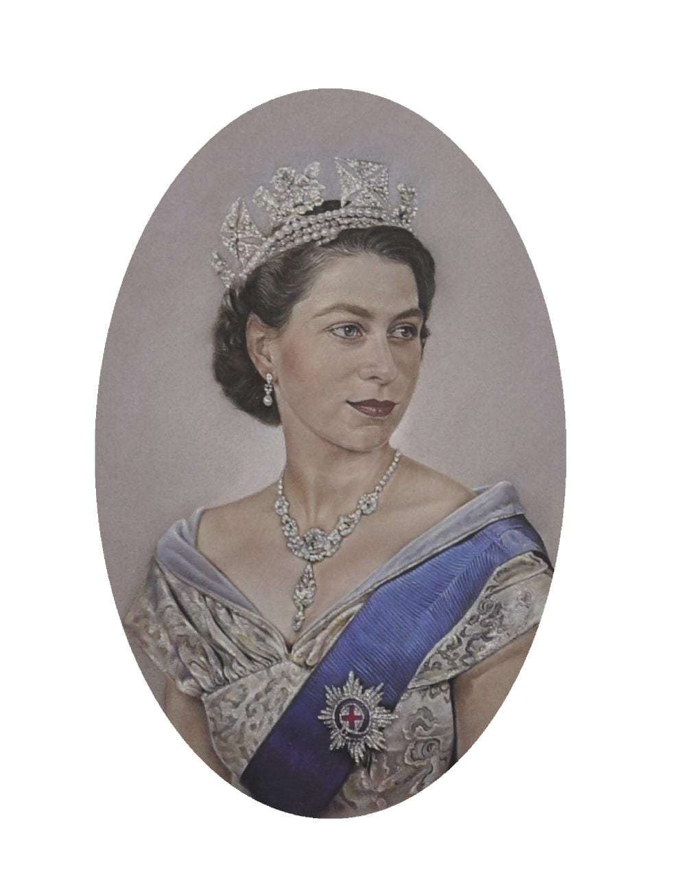 Stephen Doig comparable auction result: stephen doig 1964 british her majesty the queen pastel oval 12 x 8