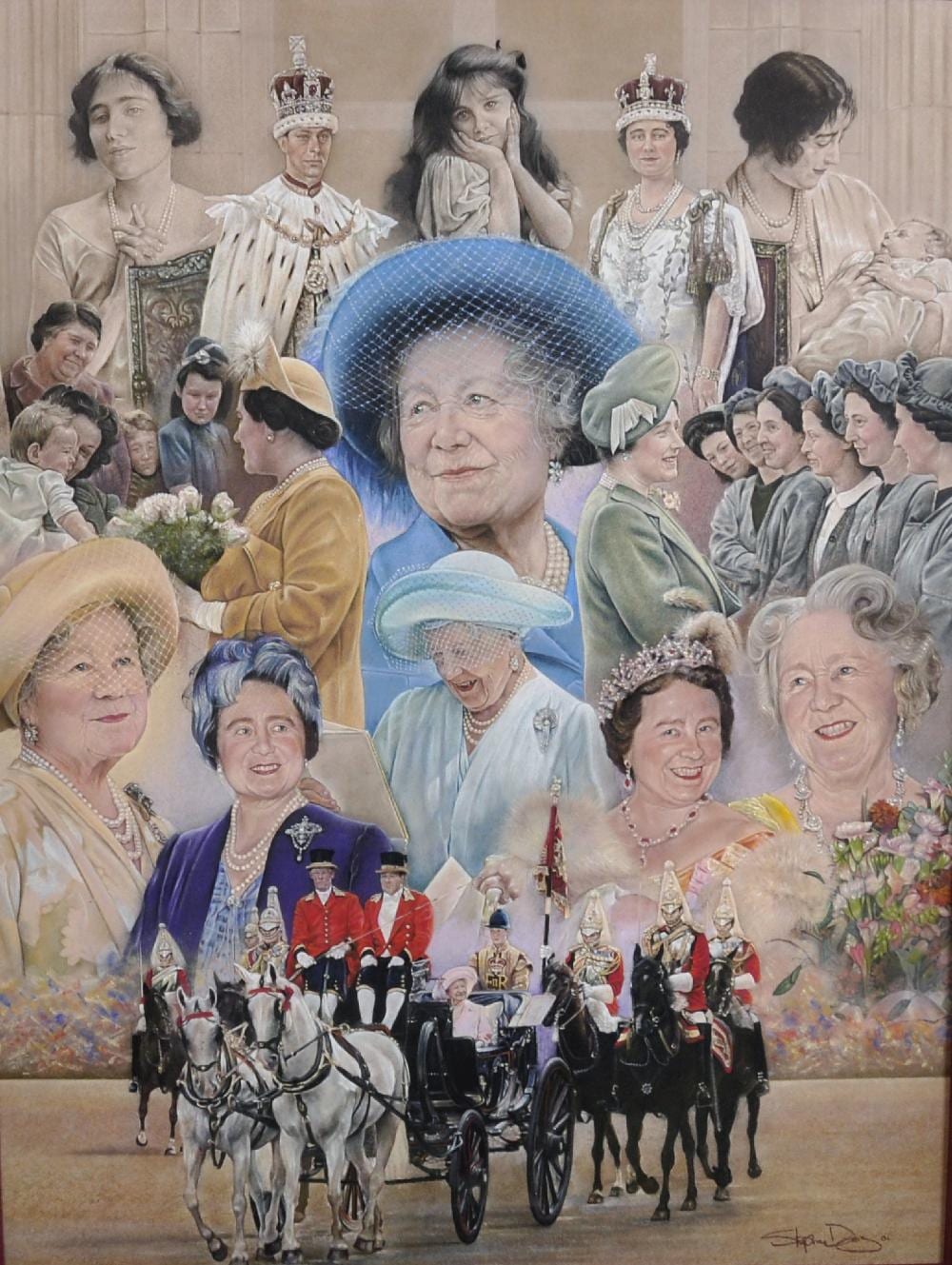 Stephen Doig comparable auction result: stephen doig 1964 british her majesty the queen mother 100th birthday a montage pastel signed 28 x 21