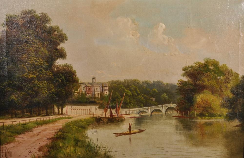 James Isaiah Lewis comparable auction result: james isaiah lewis 1860 1934 british a man punting on the thames by richmond bridge oil on canvas signed 16 x 24