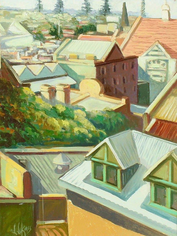 laszlo lukacs fremantle rooftops oil on board · GFL Fine Art · 2019-02-24 Laszlo Lukacs comparable auction result: laszlo lukacs fremantle rooftops oil on board