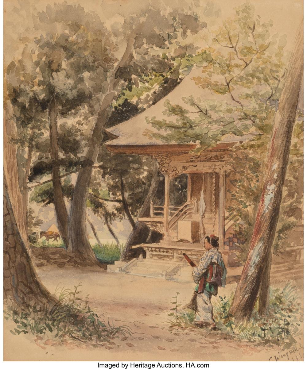 Charles Wirgman comparable auction result: charles wirgman british 1832 1891 a japanese shrine watercolor on paper 11 x