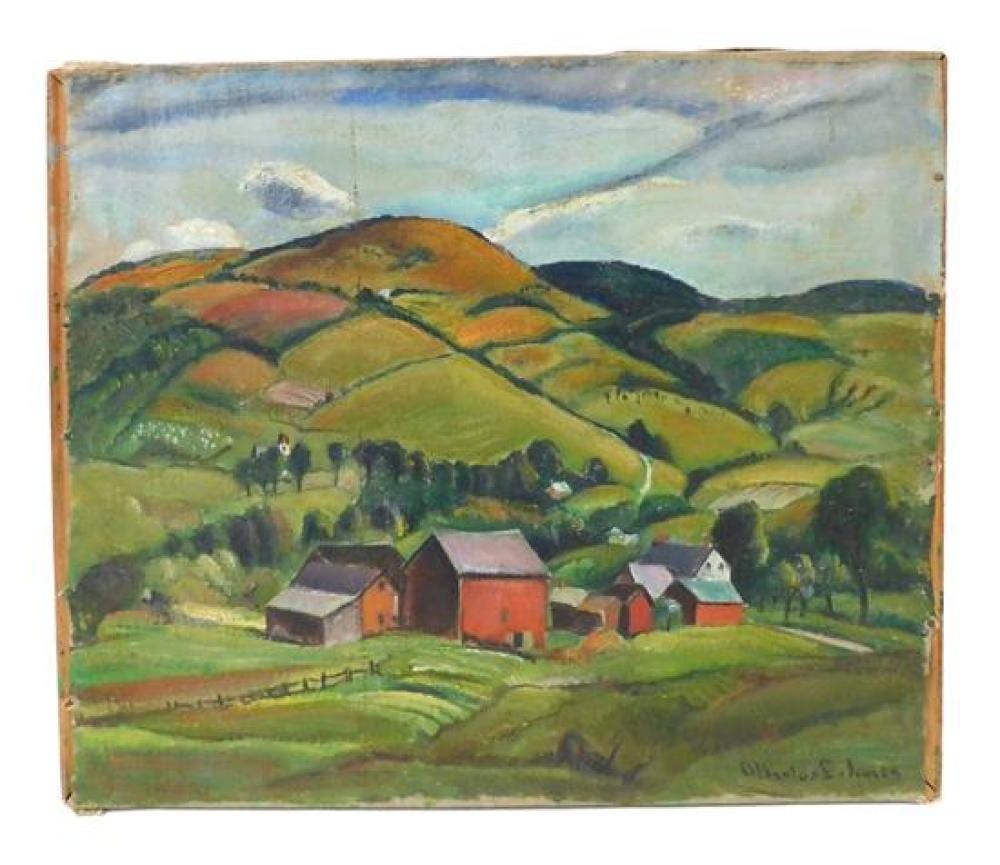 albertus e jones american 1882 1957 oil on canvas signed lr depiction of a farm scene set against rolling green hills and a b · Winter Associates, Inc. · 2019-02-25 Albertus E. Jones comparable auction result: albertus e jones american 1882 1957 oil on canvas signed lr depiction of a farm scene set against rolling green hills and a b