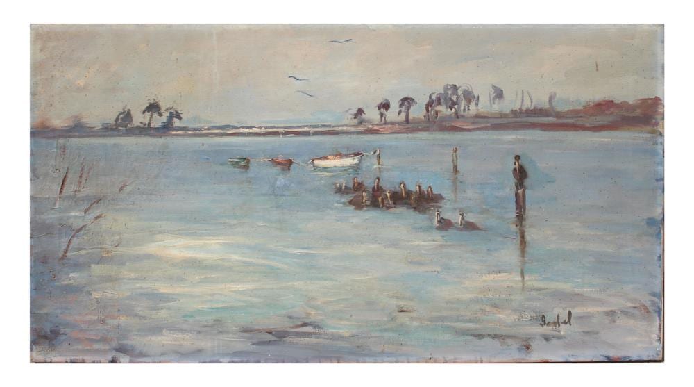 Isabel White comparable auction result: isabel white painting boats in shallow inlet