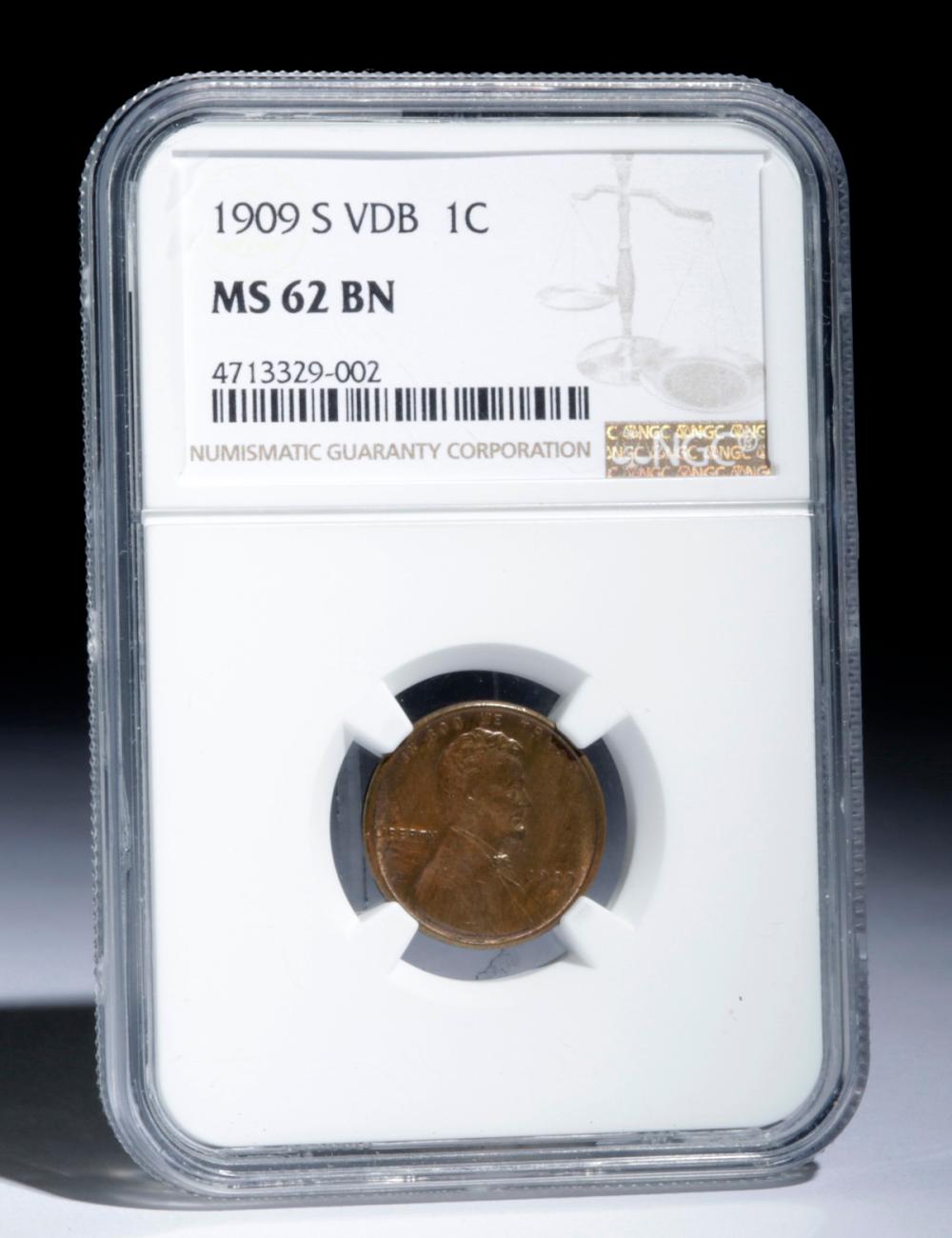 Rare American 1909 S VDB Penny sold by Artemis Gallery, lot 166E — auction record photograph