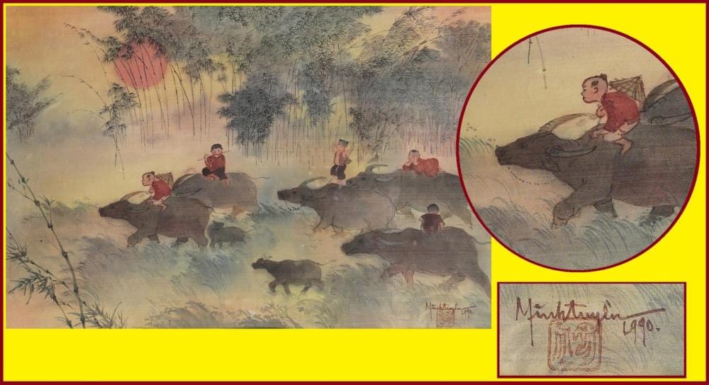 Nguyen Tri Minh comparable auction result: nguyen tri minh 1924 course de buffles d eau aux gar ons bouviers