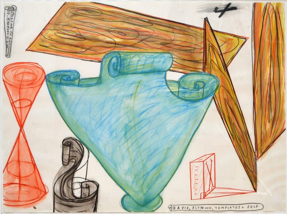 Gavin Chilcott comparable auction result: gavin chilcott david plywood templates plus self 1989 coloured pencil and watercolour on paper 57 x 77 5cm