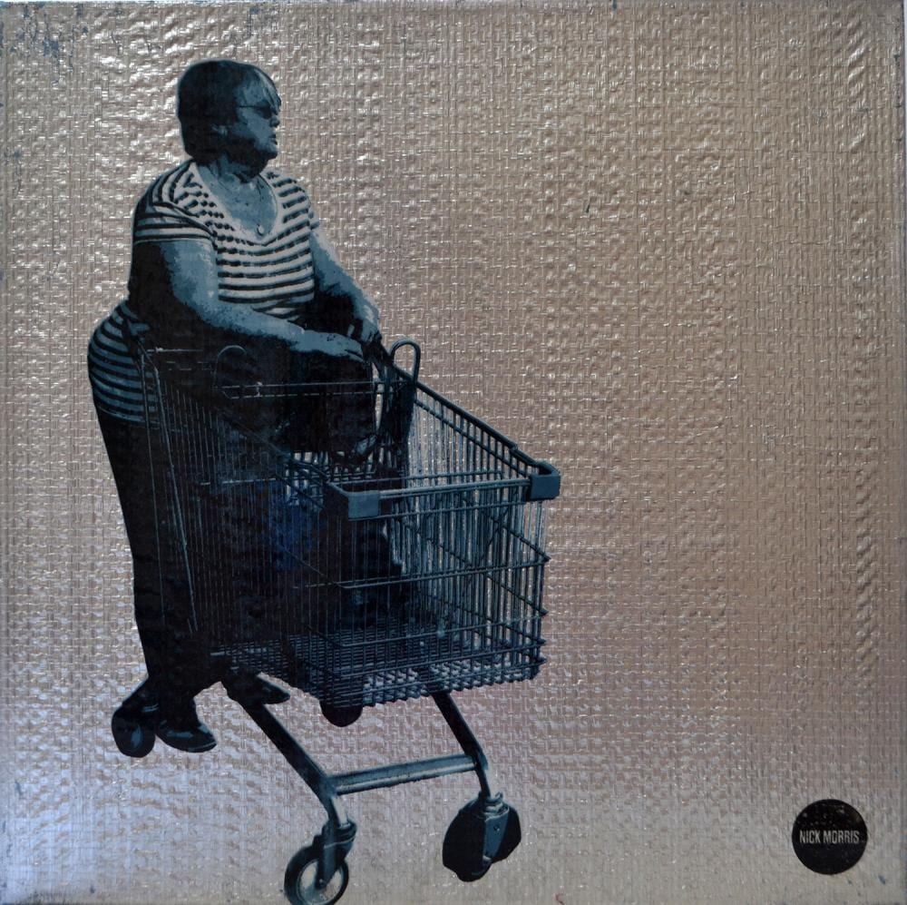 Nick Morris comparable auction result: nick morris shopping trolley mixed media on canvas 40 5 x 40 5cm