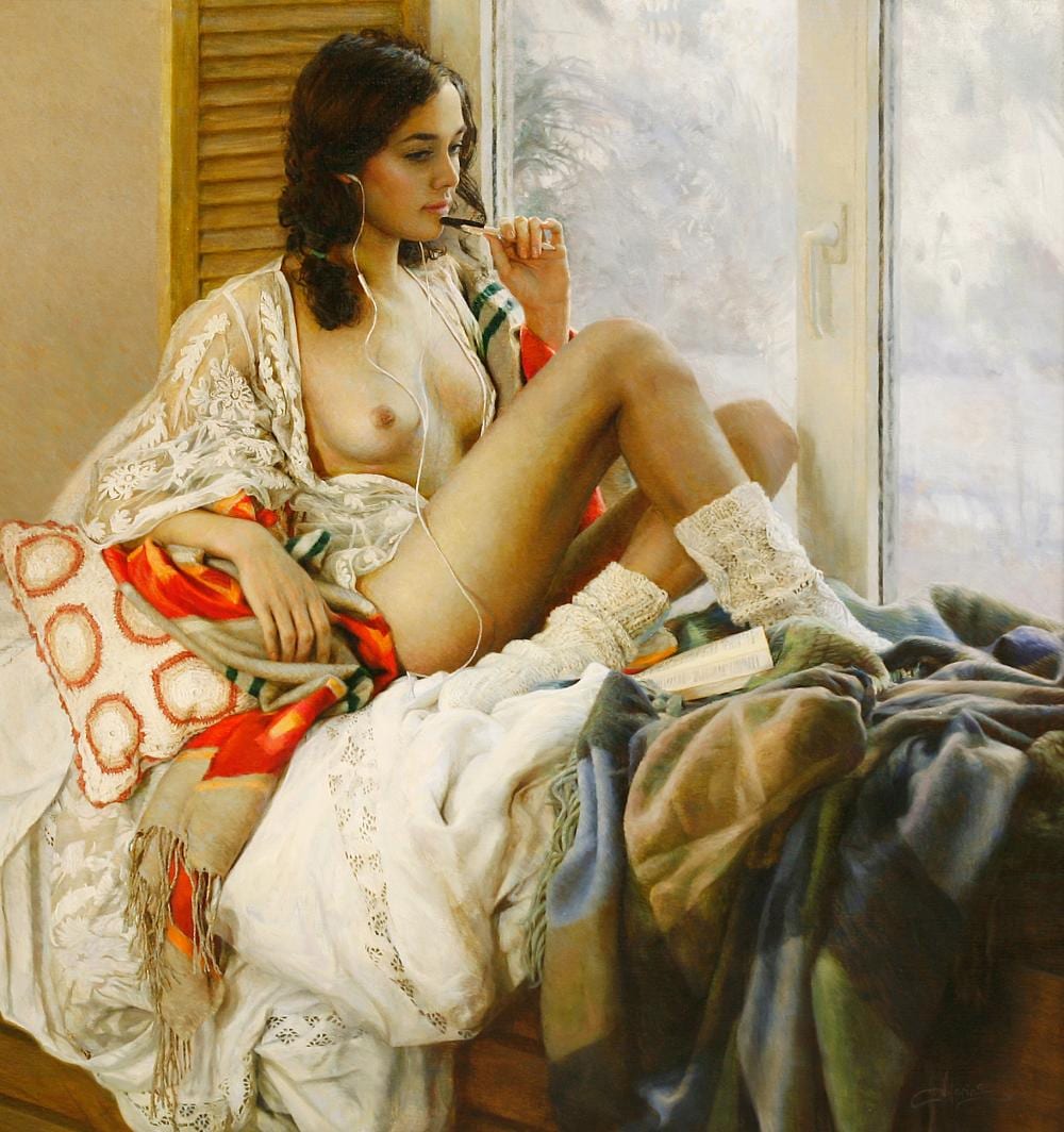 Marina Marina comparable auction result: marina marina russian b 1970 sunday morning signed l r with inscription verso oil on canvas