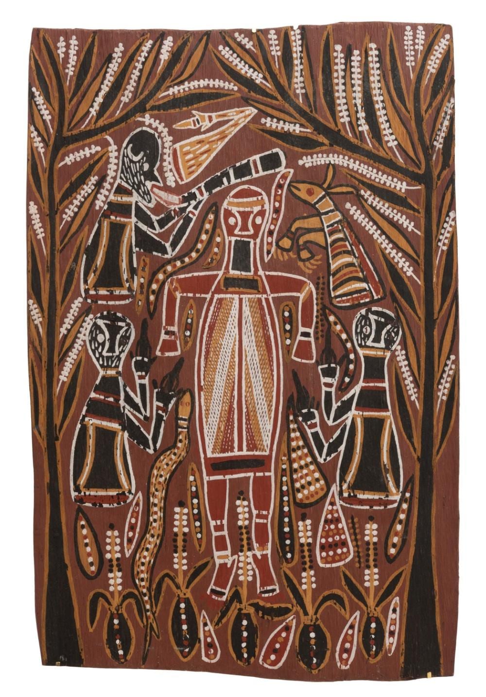 David Malangi comparable auction result: david malangi 1927 1999 manarrnggu mortuary rites c 1967 natural earth pigments on bark