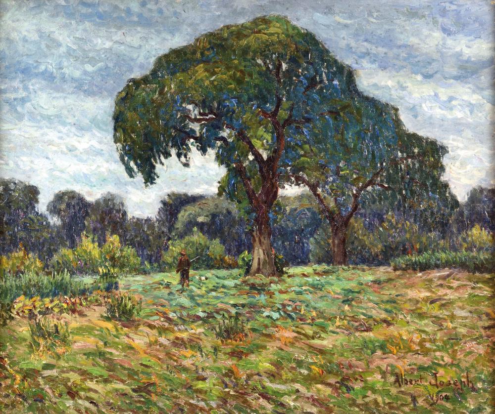 Albert Joseph comparable auction result: albert joseph 1858 1952 le chasseur huile sur toile sign et dat 1904 en bas droite 54 x 65 cm oil on canvas signed and dated lower right 21 1 4 x 25 9 16 in