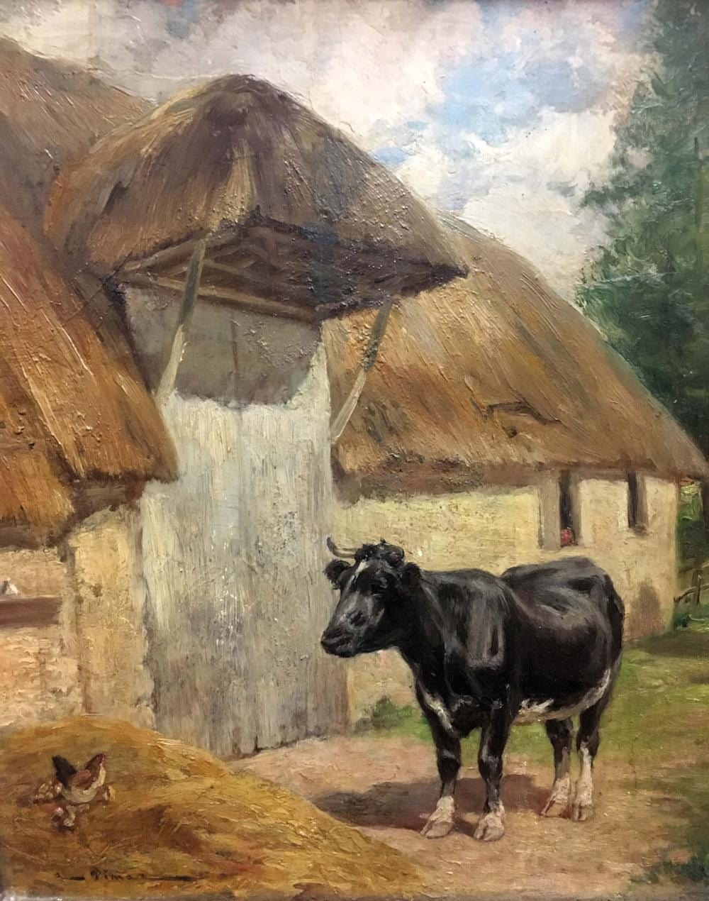 Auguste Vimar comparable auction result: auguste vimar 1851 1916 vache et poule pr s d une chaumi re huile sur panneau sign en bas gauche 33 x 28 cm oil on panel signed lower left 13 x 11 in