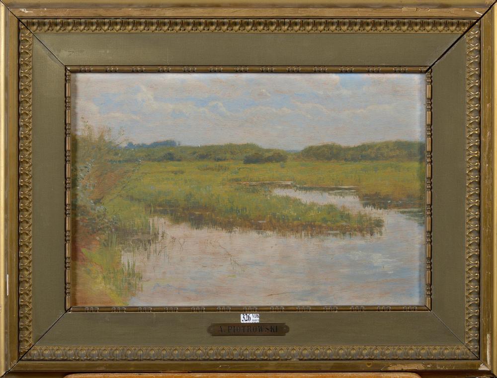Antoni Piotrowski comparable auction result: huile sur panneau contreplaqu paysage de marais signature us e en bas gauche d antoni piotrowski ecole polonaise dim 33x49 5cm