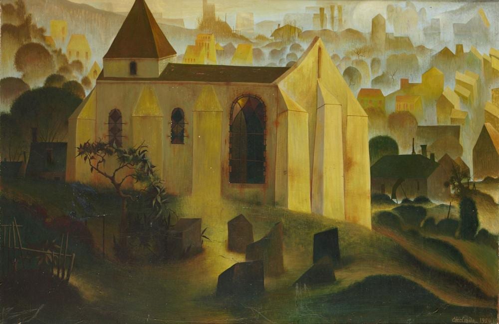 Claude Verlinde comparable auction result: claude verlinde 1927 vue de l eglise huile sur panneau sign e et dat e 1