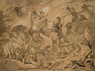Pierre Lelu comparable auction result: pierre l lu paris 1741 1810 sc ne mythologique mine de plomb plume et encre brune lavis brun rehauss de blanc et de gomme arabique sur papier brun 46 x 61 4 cm