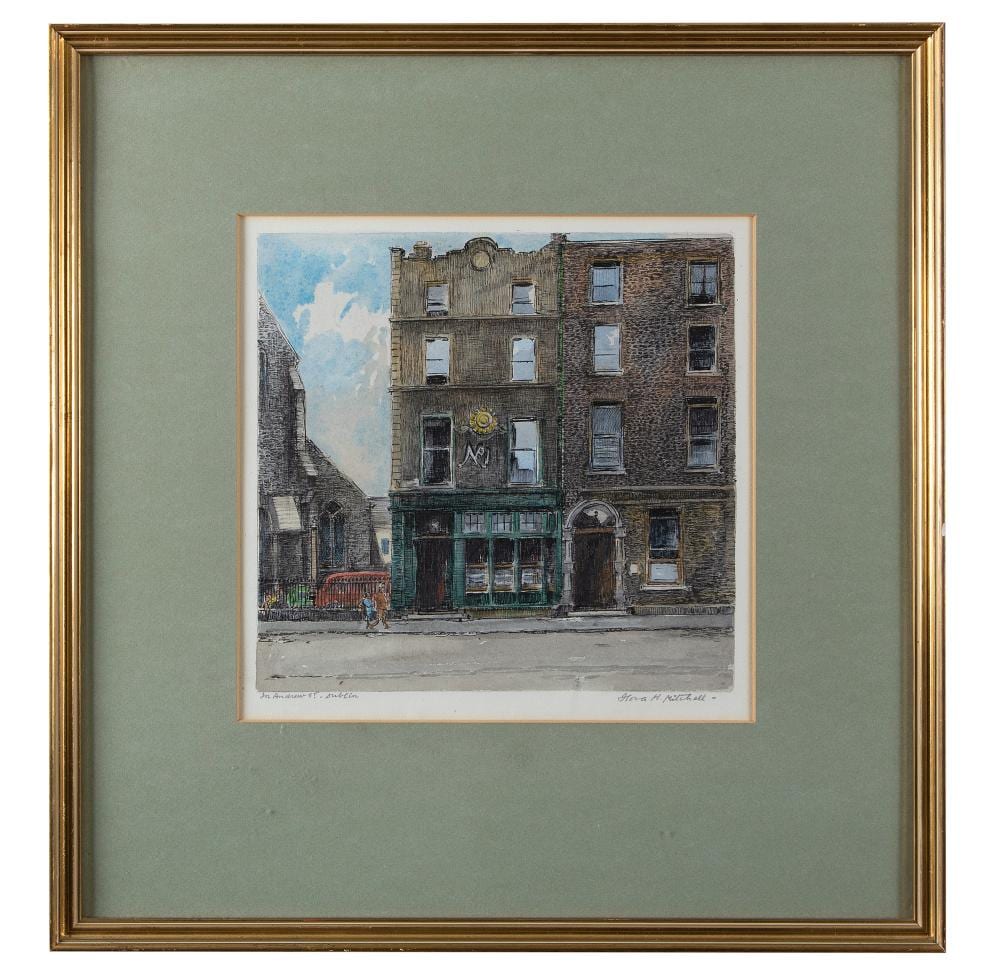 Flora Mitchell comparable auction result: flora mitchell 1890 1973 andrews street dublinwatercolour 25 x 25 cm signed and inscribedprovenance with the dawson gallery dublin label verso