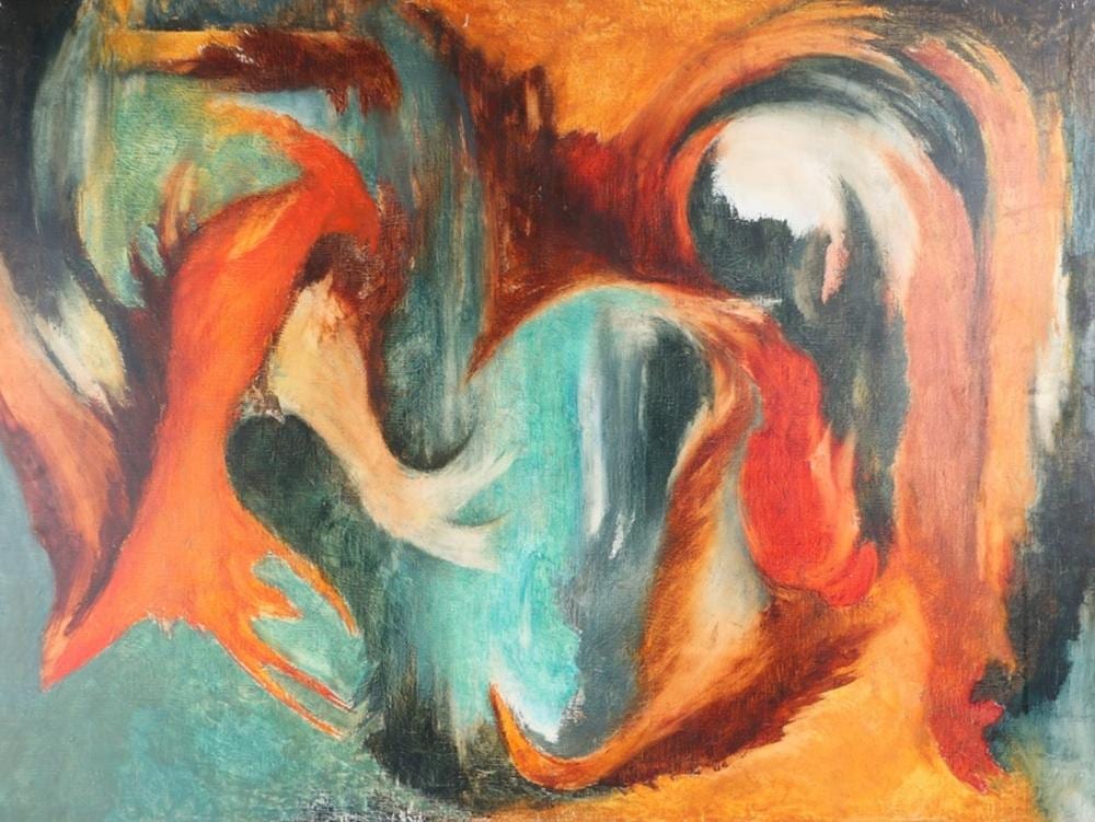 Moira Doggett comparable auction result: moira doggett b1927 abstract study orange green and brown swirls unframed the oil 101cm x 76c