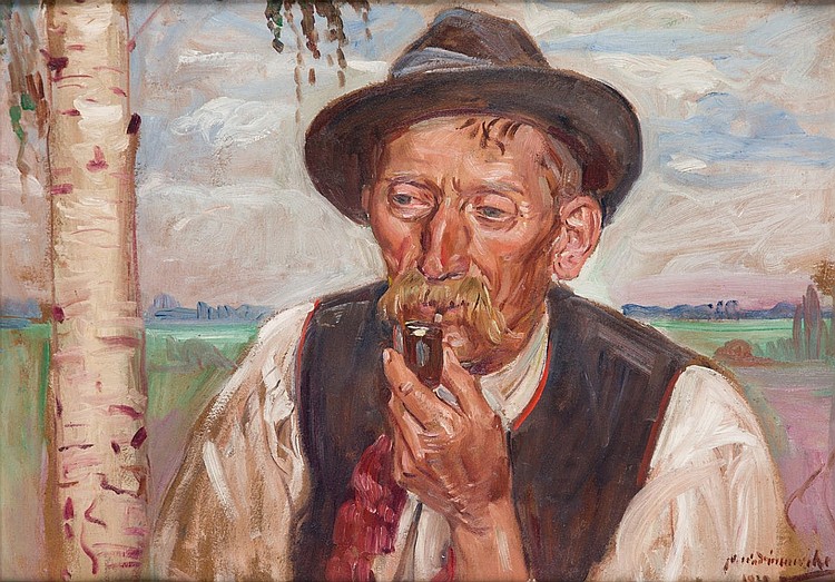 Wincenty Wodzinowski comparable auction result: wincenty wodzinowski 1866 1940 portrait of a man with a pipe 1929