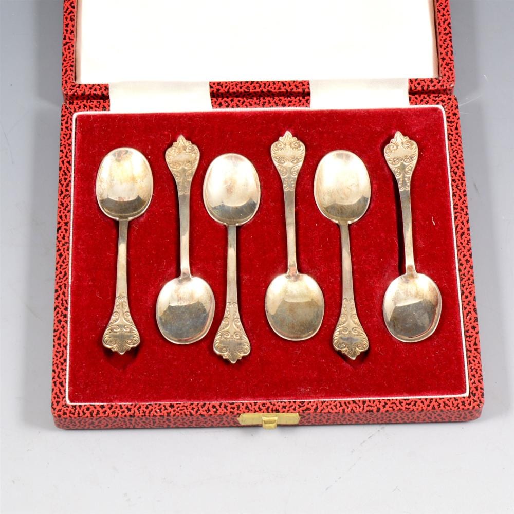 Francisco Infante comparable auction result: a cased set of six silver reproduction trifid or lace back spoons by fran