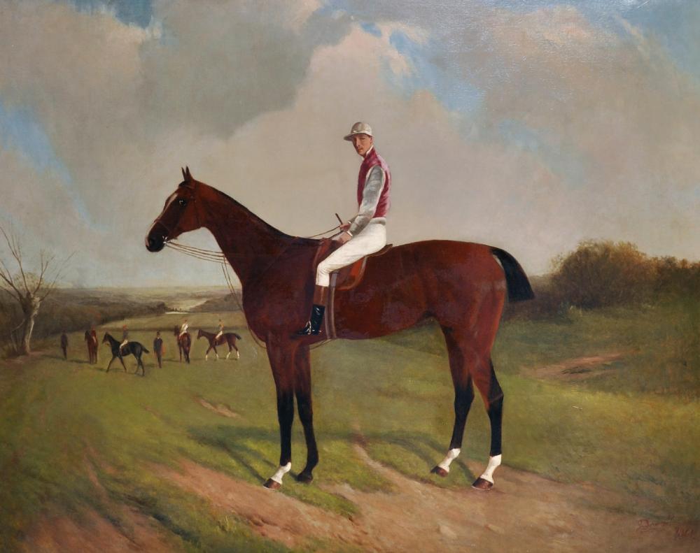 John Duvall comparable auction result: john duvall 1816 1892 british a horse and jockey in a landscape with other race horses and jockeys beyond oil on canvas signed and dated 1841 33 75 x 44