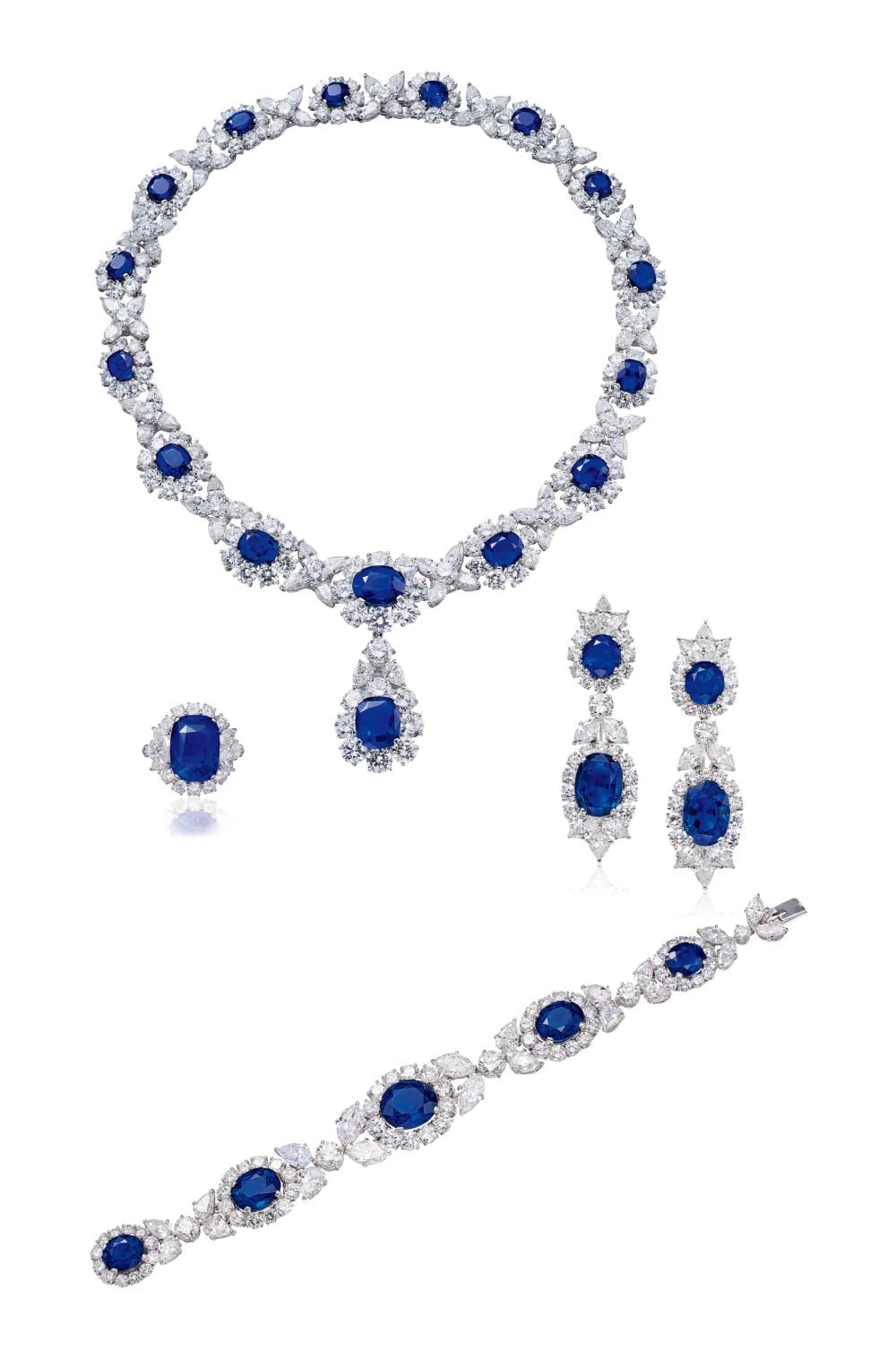 A Highly Important Suite of Kashmir, Burmese, Sri Lankan Sapphire and Diamond Jewellery, By Harry Winston comparable sale