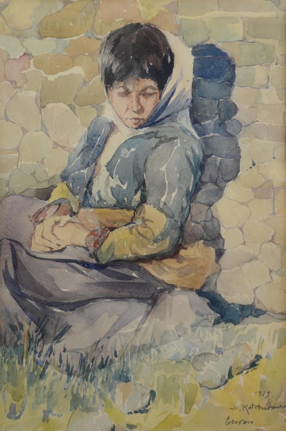 Sarkis Katchadourian comparable auction result: sarkis katchadourian armenian american 1886 1947 watercolor of armenian refugee girl signed s katchadourian erivan 1919 12 7
