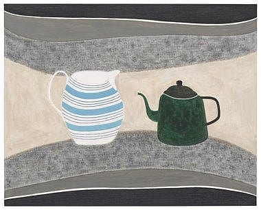 rachel nicholson b 1934 still life with green and blue oil and acrylic on canvas board 16 x 20 in 40 6 x 50 8 cm · Christie's · 2019-04-09 Rachel Nicholson comparable auction result: rachel nicholson b 1934 still life with green and blue oil and acrylic on canvas board 16 x 20 in 40 6 x 50 8 cm