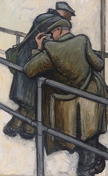 Norman (1919) Cornish comparable auction result: norman cornish 1919 2014 miners waiting for a bus oil on canvas 32 x 20 in 81 2 x 50 7 cm