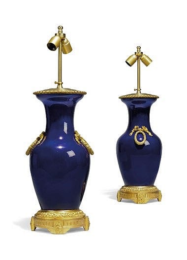 A PAIR OF ORMOLU-MOUNTED PORCELAIN VASE TABLE LAMPS OF LOUIS XVI STYLE, 20TH CENTURY 20 in. (51 cm.) high, excluding fitments sold by Christie's, lot 75 — auction record photograph