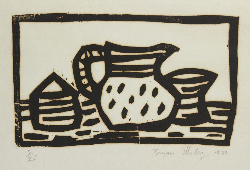 Bryan Illsley comparable auction result: bryan illsley british b 1937 still life with jug 1970 woodcut on wove signed dated and numbered 3 25 in pencil image 19 5x32cm framed arr