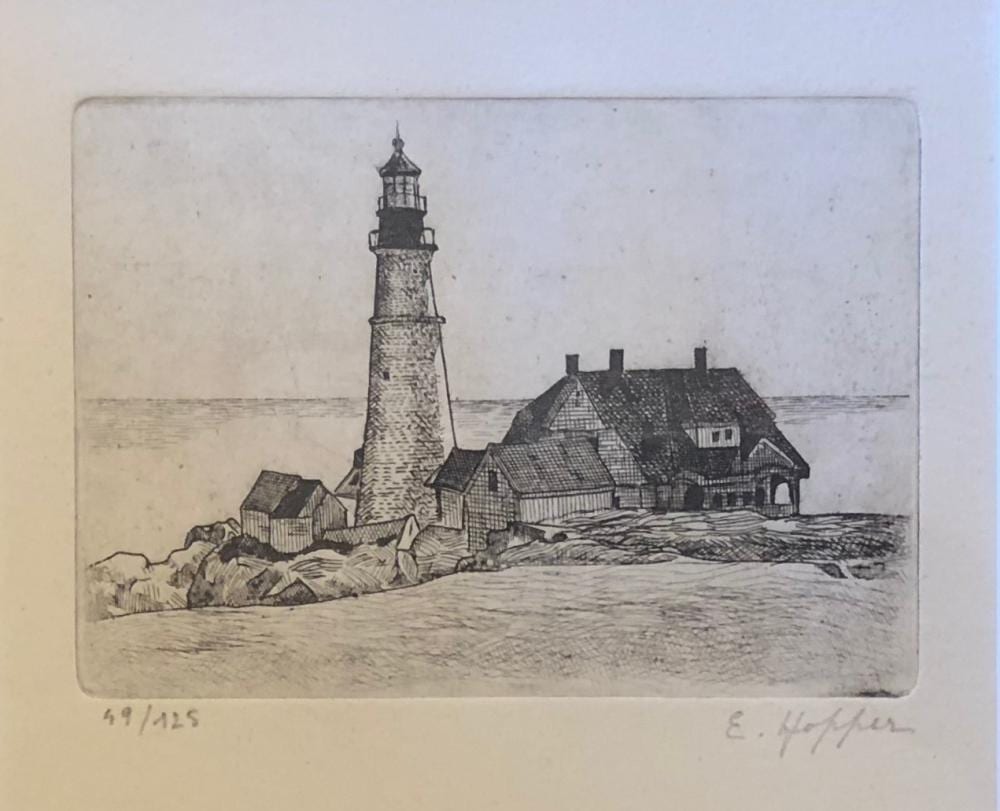 EDWARD HOPPER (1882-1967) Lighthouse and Buildings at Portland Head, ME, 49/125, Etching sold by Bakker Auctions, lot 66 — auction record photograph