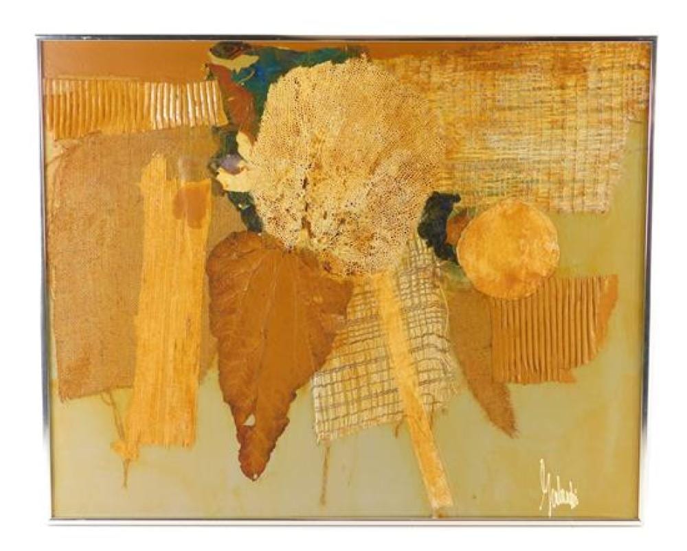 James Grabowski comparable auction result: james grabowski american b 1944 mixed media collage signed lr abstract composition with applied fiber and canvas in brown tan