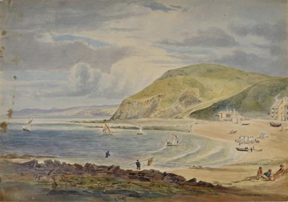 Alexander Monro comparable auction result: alexander monro british 1802 1867 figures and bathing machines on the shore at ventnor isle of wightwatercolour
