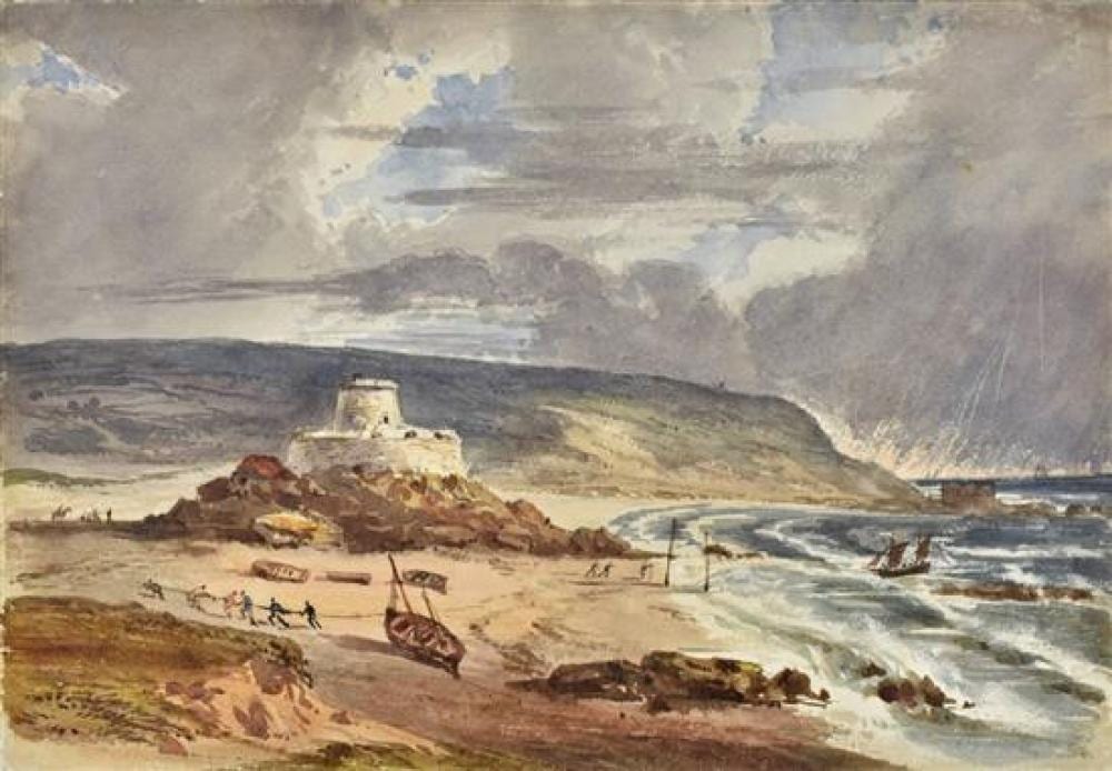 Alexander Monro comparable auction result: alexander monro british 1802 1867 rocquaine castle bay fort beyond 15 june 1840 watercolour with scratching out