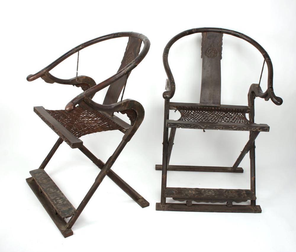 PAIR OF ZITAN FOLDING CHAIRS sold by Converse Auctions, lot 36 — auction record photograph