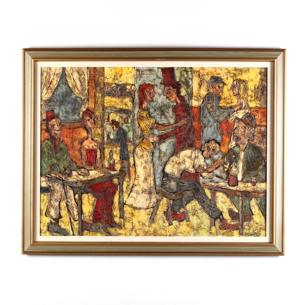 Jean C. Mayodon comparable auction result: jean claude mayodon french 1938 1981 tavern scene