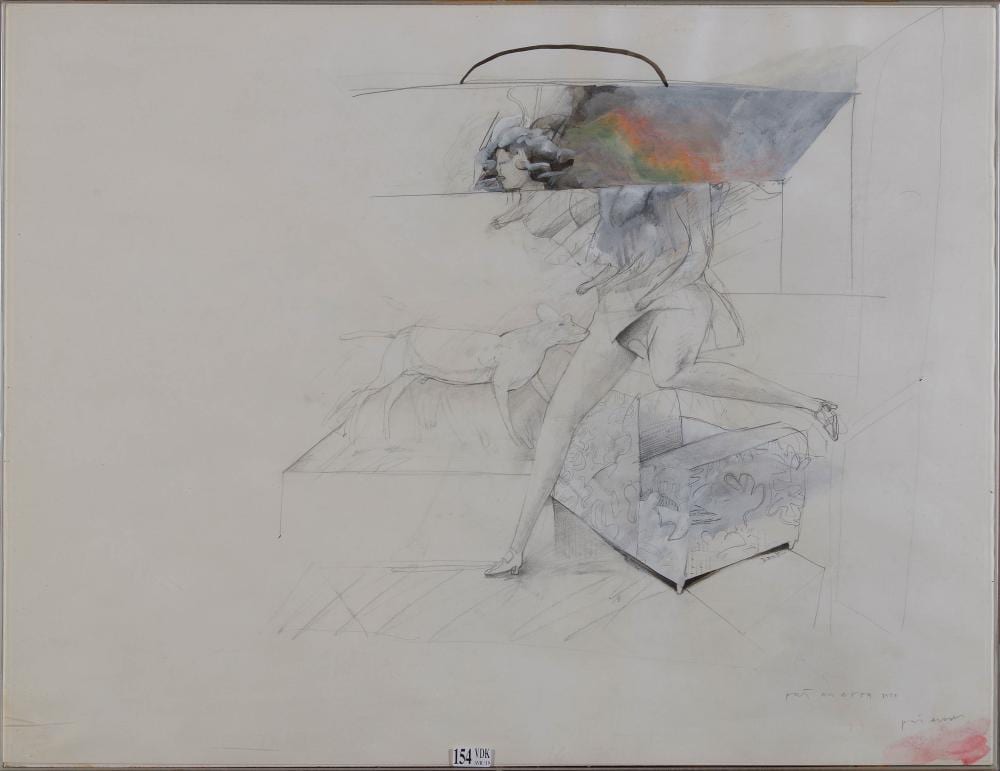Gustaaf Hein Andréa comparable auction result: femme et chien mine de plomb rehauss d aquarelle sur papier sign en ba