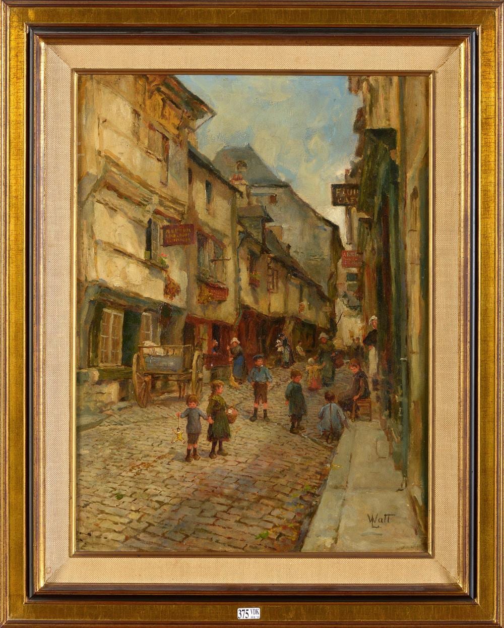 Linnie Watt comparable auction result: huile sur toile rue de la cordonnerie en angleterre sign en bas droit