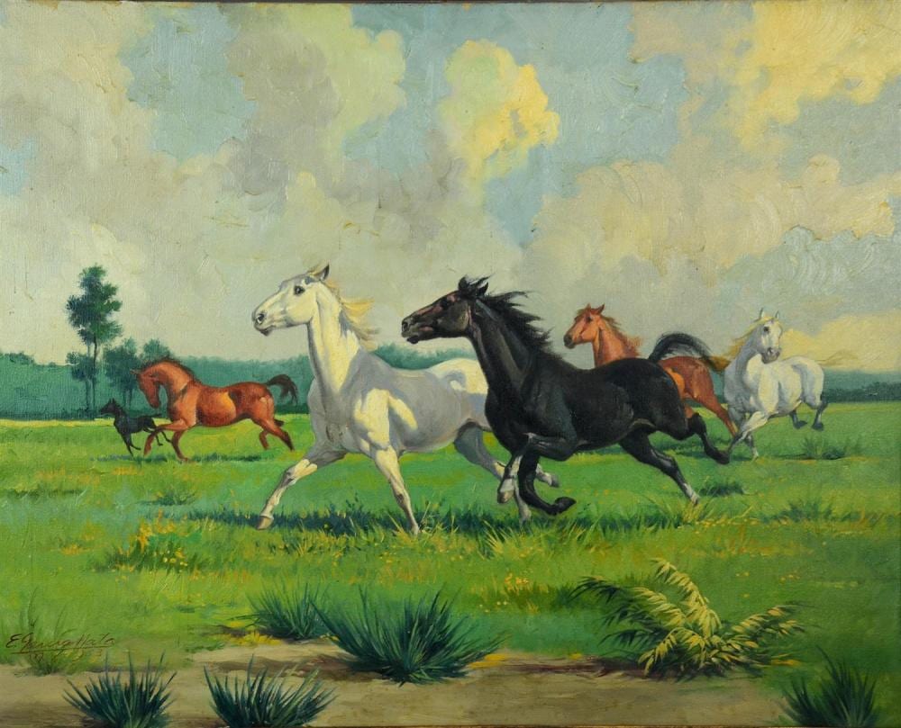 Evelio Garcia Mata comparable auction result: evelio garcia mata cuban 1910 1985 painting galloping horses oil on canvas signed e garcia mata n y 1963 24 x 30 fra