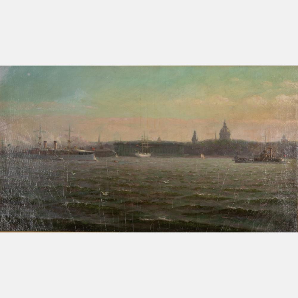 Charles A. Watson comparable auction result: charles a watson american 1857 1923 harbor scene oil on canvas