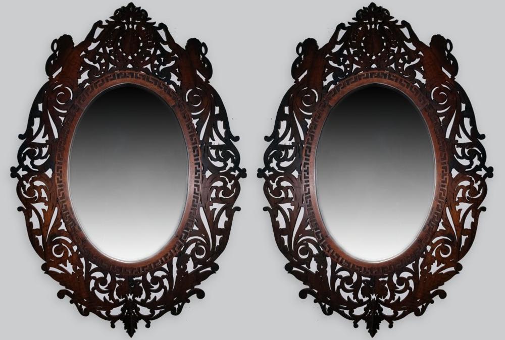 Pair 19th C. Victorian Carved Wood Floral Mirrors sold by Hill Auction Gallery, lot 395 — auction record photograph