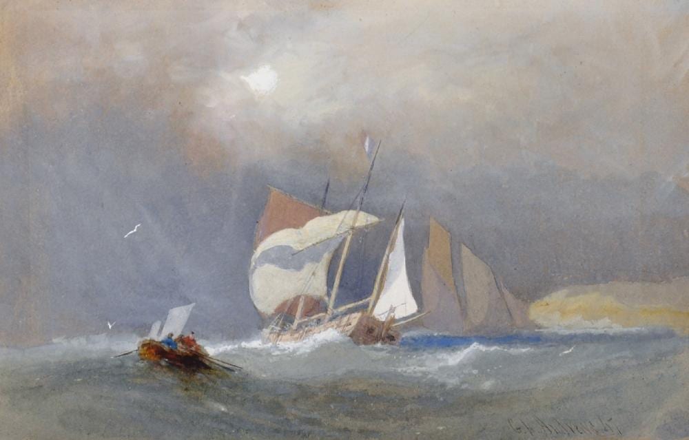 George Henry Andrews comparable auction result: george henry andrews 1816 1898 british french fishing boats watercolour signed and dated 67 and inscribed on the mount 8 75 x 13 5