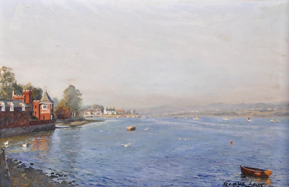 Denys Law comparable auction result: denys law 1907 1981 british an estuary scene with boats and seagulls on the water oil on board signed 8 x 12