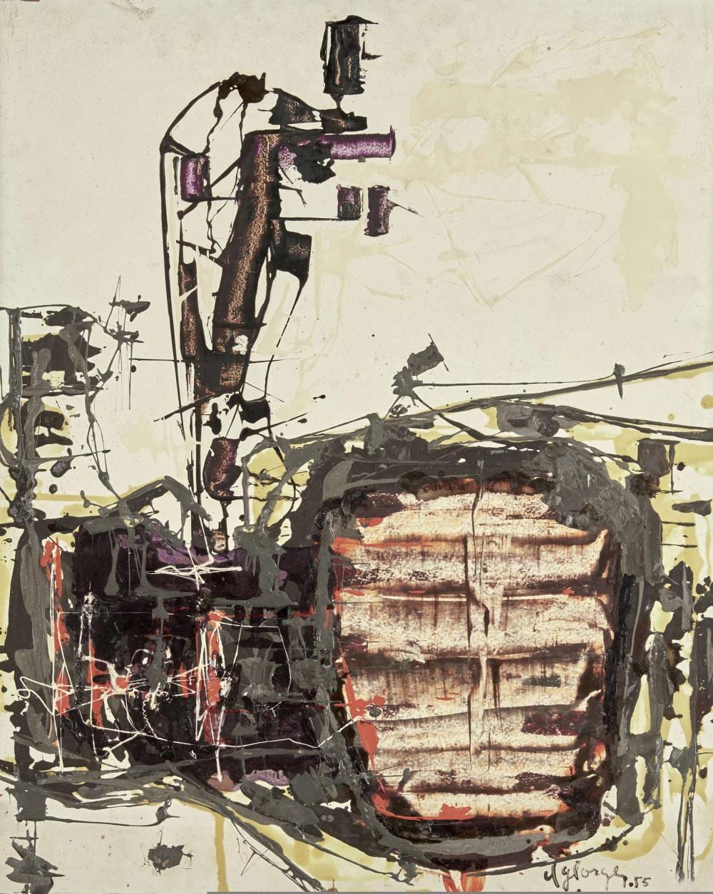 Claude Georges comparable auction result: claude georges 1929 1988 composition abstraite huile sur panneau sign e et dat e 55 en bas droite