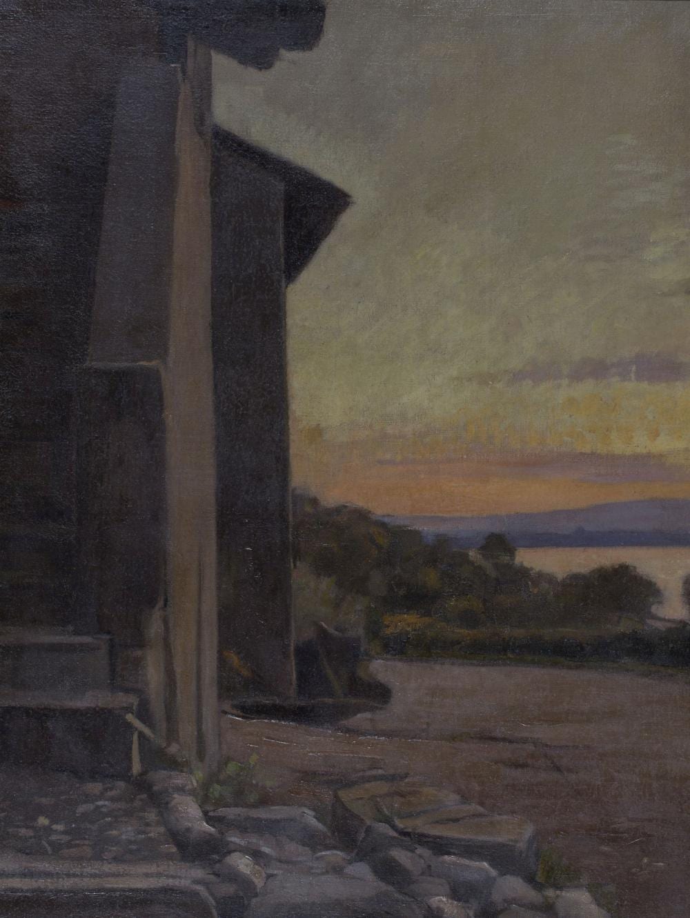 Léon Gaud comparable auction result: l on gaud 1844 1908 ferme genevoise au coucher du soleil huil