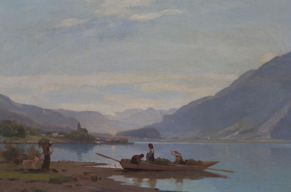 Auguste Veillon comparable auction result: auguste veillon 1834 1890 barque sur un lac alpin tude l h