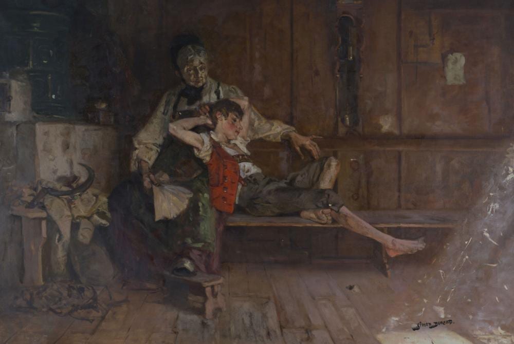 Simon Durand comparable auction result: simon durand 1838 1896 jeune homme et paysanne sur un banc hu