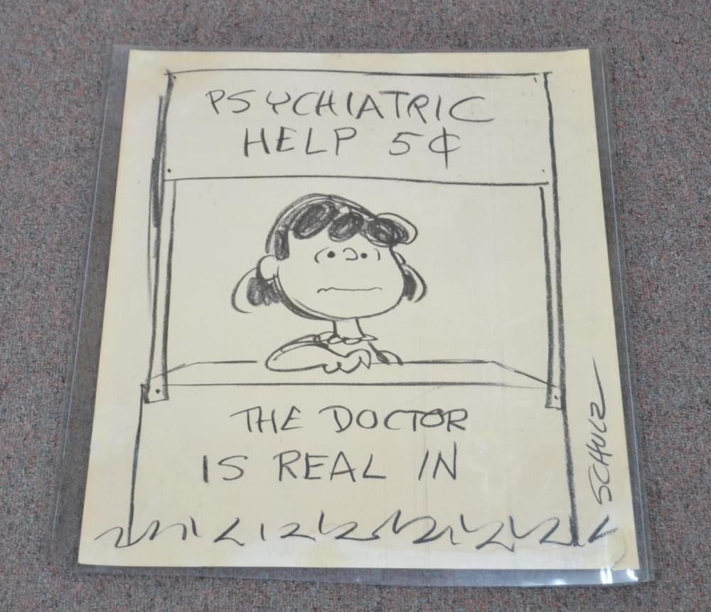 LARGE CHARLES SCHULZ , ILLUSTRATION DRAWING sold by Echoes Antiques & Auction Gallery, lot 201 — auction record photograph
