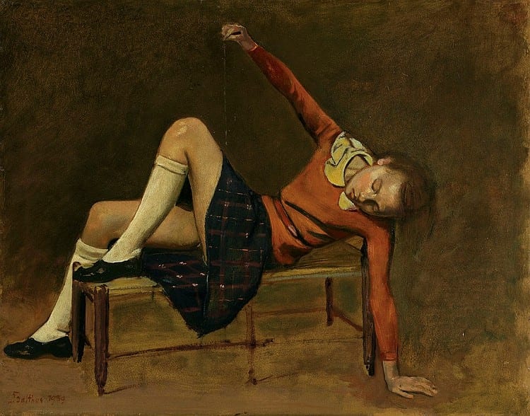 Balthus (1908-2001) Thérèse sur une banquette oil on board 28 5/8 x 36 ¼ in. (72.7 x 91.9 cm.) comparable sale