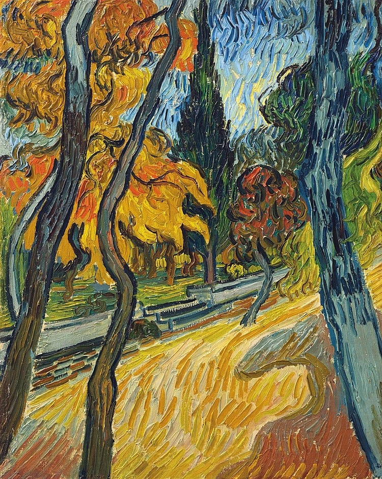 Vincent van Gogh (1853-1890) Arbres dans le jardin de l'asile oil on canvas 16 3/8 x 13 ¼ in. (41.6 x 33.5 cm.) comparable sale