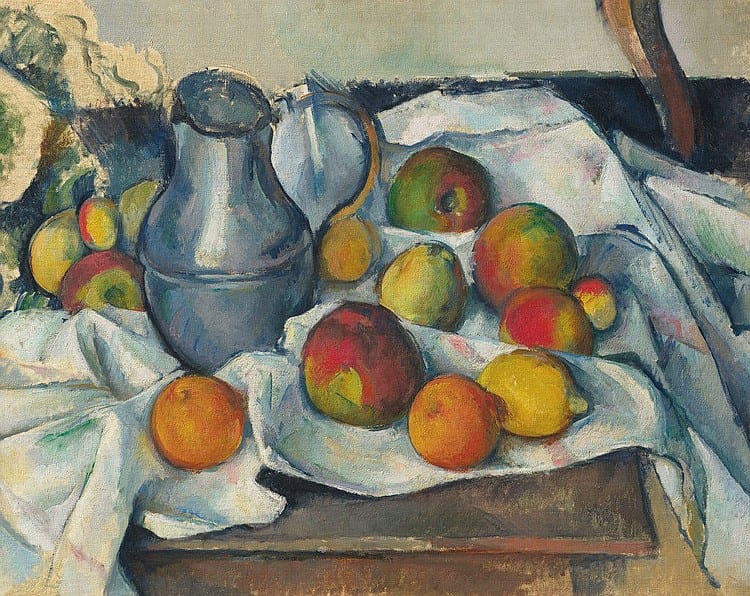 Paul Cézanne (1839-1906) Bouilloire et fruits oil on canvas 19 1/8 x 23 5/8 in. (48.6 x 60 cm.) comparable sale
